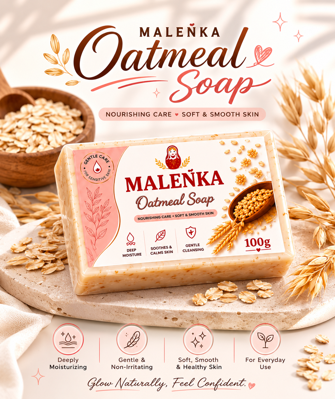 Malenka Organic Oatmeal Soap | Gentle Face & Body Bar (100g)